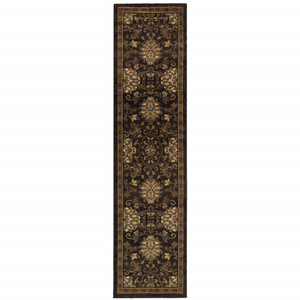 8' Brown And Beige Oriental Runner Rug