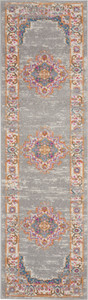 8' Gray And Gold Medallion Distressed Runner Rug