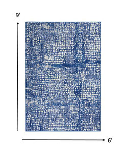 6' X 9' Ivory And Blue Geometric Area Rug Polypropylene Modern Style