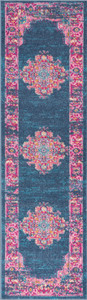 10' Blue And Pink Medallion Distressed Runner Rug