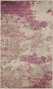 3' X 5' Ivory And Pink Abstract Power Loom Non Skid Area Rug