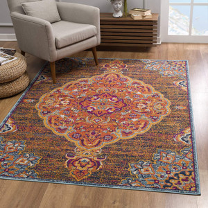 2’ x 4’ Rustic Orange Medallion Area Rug - 808230031593