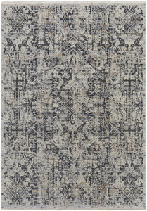 2' X 3' Ivory Gray And Taupe Abstract Power Loom Distressed Area Rug With Fringe