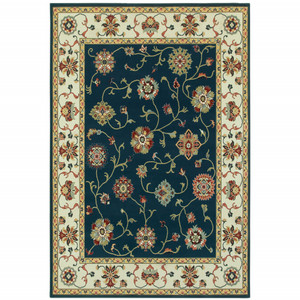 2' X 4' Navy And Ivory Oriental Power Loom Stain Resistant Area Rug