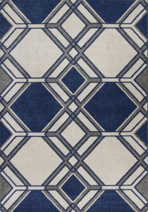 3' X 5' Blue Ivory And Gray Geometric Area Rug