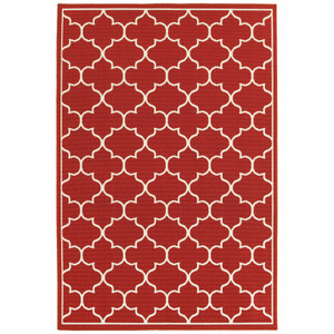 5' X 8' Red And Ivory Indoor Outdoor Area Rug