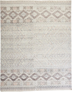2' X 3' Gray and Ivory Geometric Hand Knotted Area Rug
