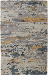 2' X 3' Gray Yellow And Blue Wool Abstract Tufted Handmade Stain Resistant Area Rug