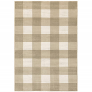 4' X 6' Beige And Ivory Geometric Power Loom Stain Resistant Area Rug
