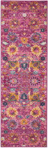 6' Fuchsia And Orange Floral Distressed Runner Rug