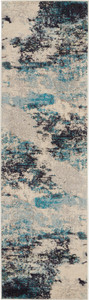 Homeroots Home Decor 2 x 8 Inches Ivory And Teal Blue Abstract Power Loom Non-Skid Runner Rug