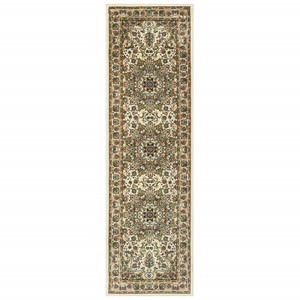 8' Ivory Beige Machine Woven Oriental Indoor Runner Rug - 4512822861104