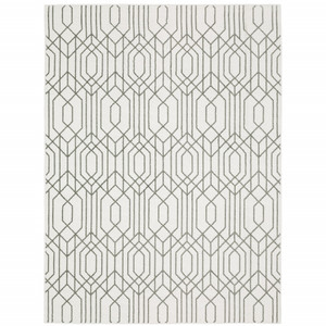 3' X 5' White And Grey Geometric Power Loom Stain Resistant Area Rug
