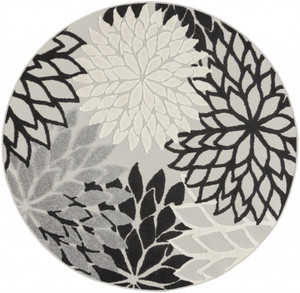 Homeroots Home Decor Black Gray White Indoor Outdoor Area Rug, 4 Inch Round