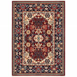 2' X 3' Red Blue Orange And Beige Oriental Power Loom Stain Resistant Area Rug With Fringe - 606114603719
