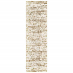 2' X 8' Ivory And Gray Abstract Strokes Runner Rug Polyester