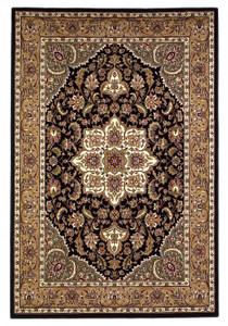 3' X 5' Black And Beige Floral Medallion Area Rug
