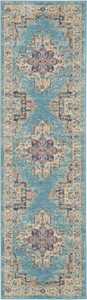 8' Blue And Ivory Southwestern Distressed Runner Rug
