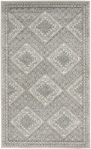 Homeroots Home Decor 3 x 5 Inches Grey Ivory And Blue Southwestern Power Loom Non-Skid Area Rug