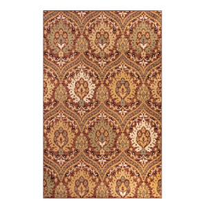 5' X 8' Red And Gold Floral Area Rug