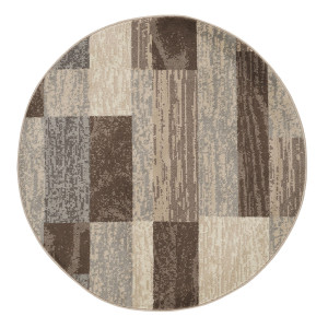 8' Beige Slate Gray And Brown Patchwork Round Rug