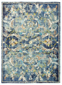 4’ x 6’ Blue and White Jacobean Pattern Area Rug - 808230058484