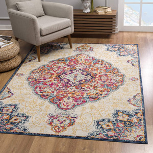 10' Blue And Beige Medallion Runner Rug