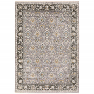 3' X 5' Grey And Blue Oriental Power Loom Stain Resistant Area Rug With Fringe - 606114606451