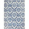 4' X 6' Ivory And Blue Damask Distressed Area Rug