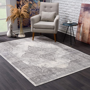 5’ x 8’ Gray Distressed Medallion Area Rug - 4512822880167