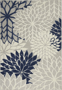 5' X 8' Ivory And Blue Floral Indoor Outdoor Area Rug - Ivory, Blue