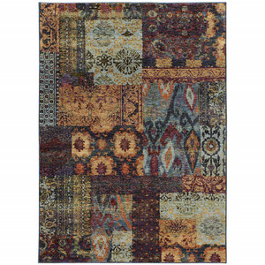 2' X 3' Gold Blue Purple Green And Red Abstract Power Loom Stain Resistant Area Rug - 606114614456