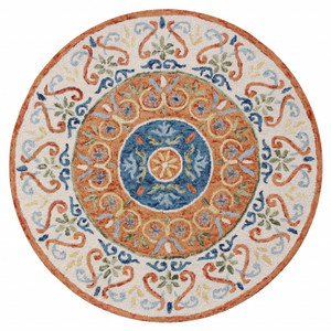 4’ Round Orange Traditional Medallion Area Rug - 808230063464 4’ Round Orange Traditional Medallion Area Rug - 808230063464
