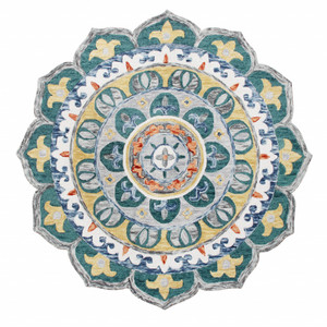 4’ Round Teal Floral Mandala Area Rug - 808230063549