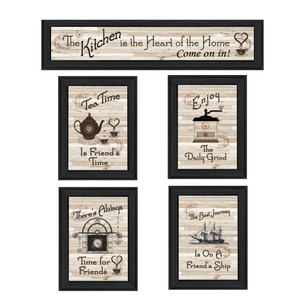 Homeroots Home Decor Set Of Five Kitchen Friendship Collection II 2 Black Framed Print Kitchen Wall Art, Black, Framed