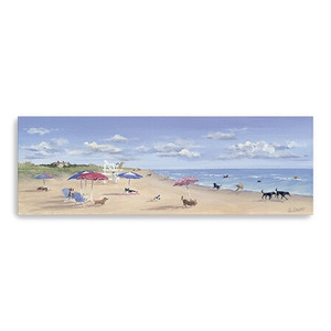 Homeroots Home Decor 60" x 20" Dogs Rule the Beach Canvas Wall Art, Beach Scene, Multi Color