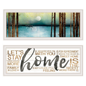 Set Of Two Love You to the Moon and Stay Home White Framed Print Wall Art - 606114074120
