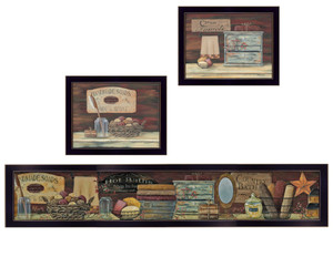 Set Of Three Country Bath 3 Black Framed Print Bathroom Wall Art - 606114669739