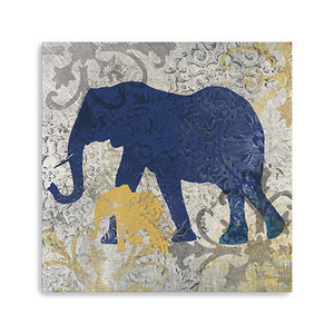 30" Exotic Blue and Gold Elephant Canvas Wall Art - 808230014664