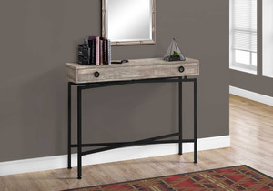 Homeroots 32.5" Taupe Reclaimed Wood Particle Board Accent Table, Black Legs