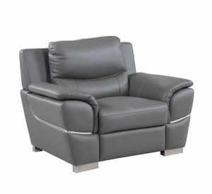 Homeroots Living Room 37" Grey Chic Leather Recliner Chair, Grey