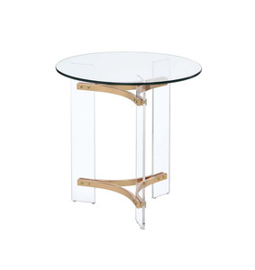 Homeroots Living Room 24" Round End Table, Gold and Clear Glass