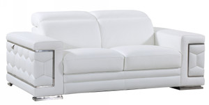 Homeroots Furniture 71" Sturdy White Leather Loveseat, White