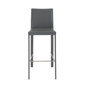 Homeroots Living Room Set of Two Full Gray Faux Leather Bar Stools, Gray