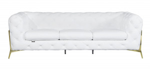 93" White and Gold Genuine Tufted Leather Standard Sofa - 606114648130