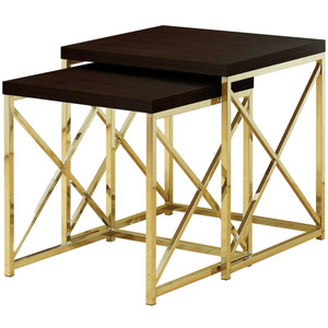 Homeroots 37.25" x 37.25" x 40.5" Cappuccino Gold Particle Board Metal 2pcs Nesting Table Set