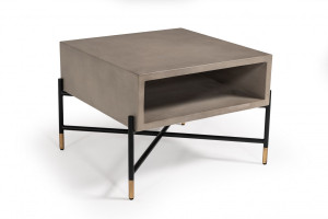 Homeroots Living Room Modern Gray Concrete and Black Metal Coffee Table, Gray and Black, 18 x 25 x 24 Inches