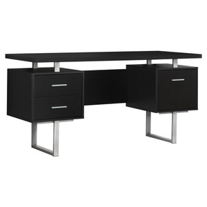 23.75" x 60" x 30.25" Cappuccino Silver Particle Board Hollow Core Metal Computer Desk With A Hollow Core - 4512839650487