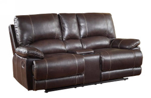 Homeroots Furniture 41" Stylish Brown Leather Console Loveseat, Brown