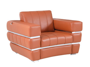 Homeroots Living Room Terra Cotta Stripe Top Grade Italian Leather Chair, Terra Cotta, Italian Leather